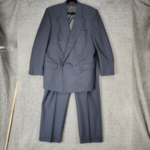 Gianelli Uomo 2 Piece Suit Mens 44L 36x30 Blue Double Breasted Jacket Pants Set